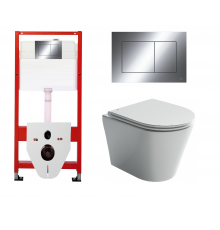 Комплект 3 в 1 инсталляция Tece Now 9400412 + Подвесной унитаз Ceramica Nova Forma CN3011 с кнопкой смыва, в стиле hi-tech в стиле hi-tech