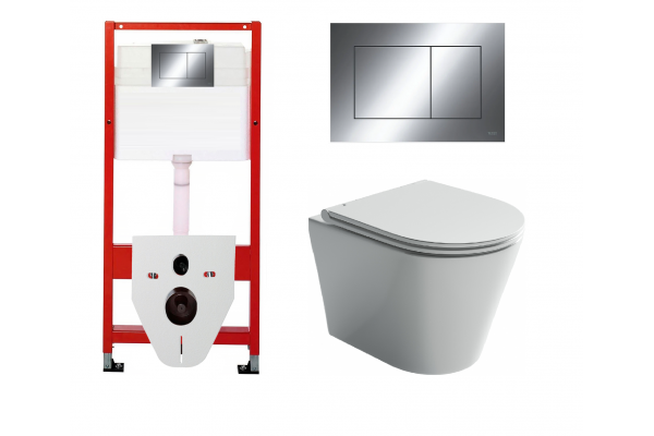 Комплект 3 в 1 инсталляция Tece Now 9400412 + Подвесной унитаз Ceramica Nova Forma CN3011 с кнопкой смыва, в стиле hi-tech в стиле hi-tech