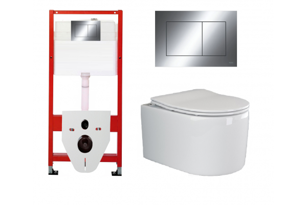 Комплект 3 в 1 инсталляция Tece Now 9400412 + Подвесной унитаз Ceramica Nova Moments CN3003 с кнопкой смыва, в стиле hi-tech в стиле hi-tech