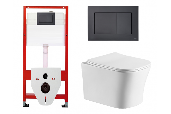 Комплект 3 в 1 инсталляция Tece Base K440407 + Подвесной унитаз Cerutti Spa Marmolada aria CT7778 с кнопкой смыва, в стиле hi-tech в стиле hi-tech