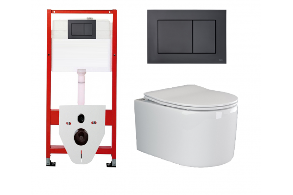 Комплект 3 в 1 инсталляция Tece Base K440407 + Подвесной унитаз Ceramica Nova Moments CN3003 с кнопкой смыва, в стиле hi-tech в стиле hi-tech