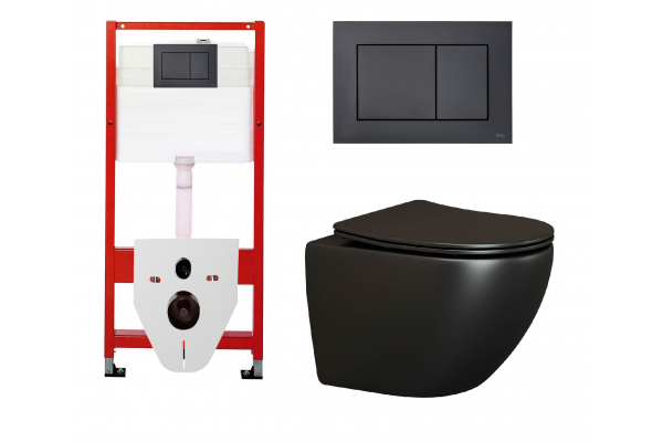 Комплект 3 в 1 инсталляция Tece Base K440407 + Подвесной унитаз Ceramica Nova Metropol CN4002MB с кнопкой смыва, в стиле hi-tech в стиле hi-tech