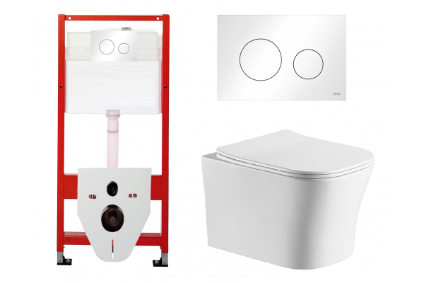 Комплект 3 в 1 инсталляция Tece Loop K440920 + Подвесной унитаз Cerutti Spa Marmolada Aria CT7778 с кнопкой смыва, в стиле hi-tech в стиле hi-tech