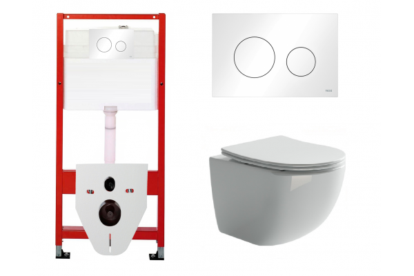 Комплект 3 в 1 инсталляция Tece Loop K440920 + Подвесной унитаз Ceramica Nova Forma CN3009 с кнопкой смыва, в стиле hi-tech в стиле hi-tech