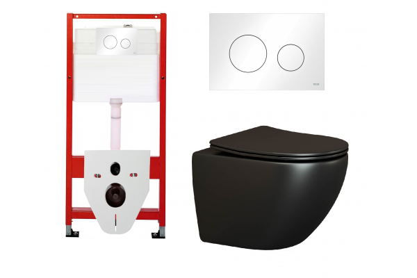 Комплект 3 в 1 инсталляция Tece Loop K440920 + Подвесной унитаз Ceramica Nova Metropol CN4002MB с кнопкой смыва, в стиле hi-tech в стиле hi-tech