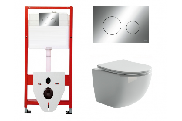 Комплект 3 в 1 инсталляция Tece Loop K440921 + Подвесной унитаз Ceramica Nova Forma CN3009 с кнопкой смыва, в стиле hi-tech в стиле hi-tech