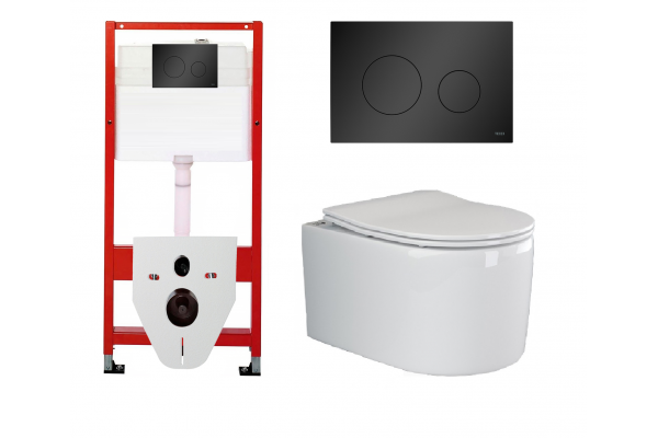 Комплект 3 в 1 инсталляция Tece Base K440925 + Подвесной унитаз Ceramica Nova Moments CN3003 с кнопкой смыва, в стиле hi-tech в стиле hi-tech