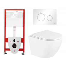 Комплект 3 в 1 инсталляция Tece Loop K440920 + Подвесной унитаз BelBagno Uno с белой кнопкой в стиле hi-tech