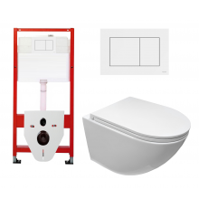 Комплект 3 в 1 инсталляция Tece Base 9400413 + Подвесной унитаз Cerutti Spa Sella aria CT7183 с кнопкой белый квадрат в стиле hi-tech