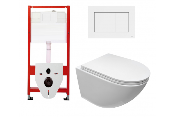 Комплект 3 в 1 инсталляция Tece Base 9400413 + Подвесной унитаз Cerutti Spa Sella aria CT7183 с кнопкой белый квадрат в стиле hi-tech