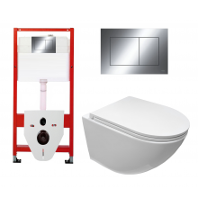Комплект 3 в 1 инсталляция Tece Now 9400412 + Подвесной унитаз Cerutti Spa Sella aria CT7183 с кнопкой хром квадрат в стиле hi-tech
