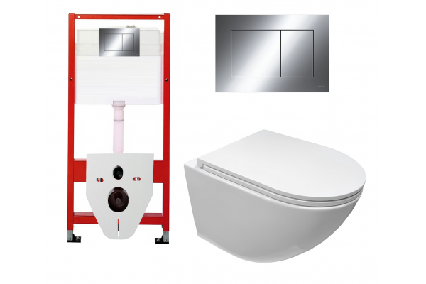 Комплект 3 в 1 инсталляция Tece Now 9400412 + Подвесной унитаз Cerutti Spa Sella aria CT7183 с кнопкой хром квадрат в стиле hi-tech