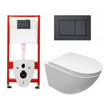 Комплект 3 в 1 инсталляция Tece Base K440407 + Подвесной унитаз Cerutti Spa Sella aria CT7183 с кнопкой черной квадрат в стиле hi-tech