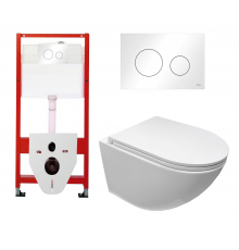Комплект 3 в 1 инсталляция Tece Loop K440920 + Подвесной унитаз Cerutti Spa Sella aria CT7183 с кнопкой белой круглой в стиле hi-tech