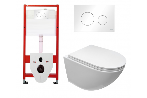 Комплект 3 в 1 инсталляция Tece Loop K440920 + Подвесной унитаз Cerutti Spa Sella aria CT7183 с кнопкой белой круглой в стиле hi-tech