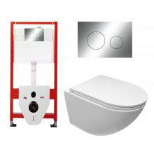 Комплект 3 в 1 инсталляция Tece Loop K440921 + Подвесной унитаз Cerutti Spa Sella aria CT7183 с кнопкой хром круглый в стиле hi-tech