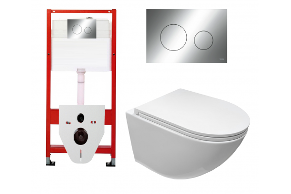 Комплект 3 в 1 инсталляция Tece Loop K440921 + Подвесной унитаз Cerutti Spa Sella aria CT7183 с кнопкой хром круглый в стиле hi-tech