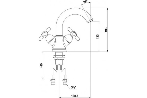 Смеситель Timo Ritz 0141F silver для раковины двухвентильный, серебро