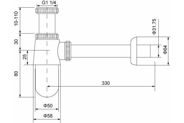 Сифон для раковины Timo 960/00L хром, выпуск боковой