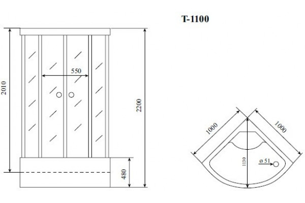 Душевая кабина Timo Standart T-1100 P четверть круга, поддон глубокий, стекло тонированное