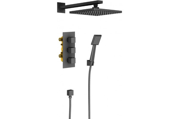 Душевой комплект Timo Tetra-Thermo SX-0179/03SM черный, С ВНУТРЕННЕЙ ЧАСТЬЮ, шланг металлический 150 см