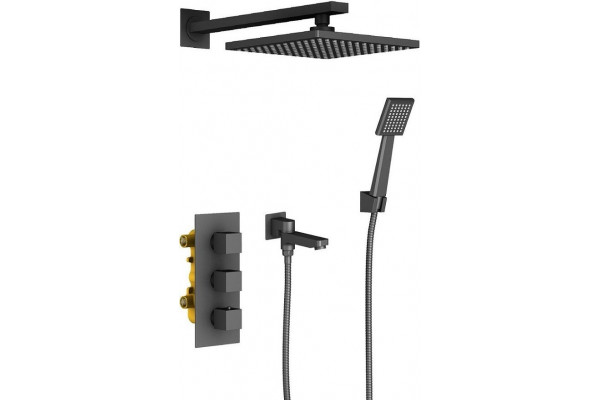 Душевой комплект Timo Tetra-Thermo SX-0199/03SM черный, С ВНУТРЕННЕЙ ЧАСТЬЮ, шланг металлический 150 см