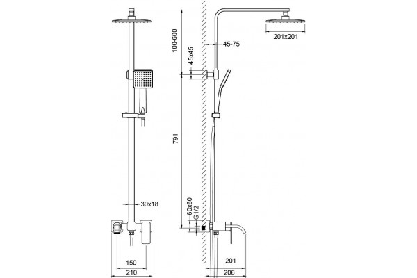 Душевая стойка Timo Selene SX-1013/03 черная цвет черный, штанга 139.1 см