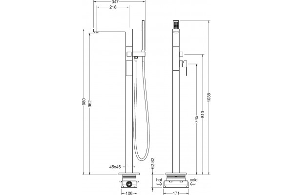 Смеситель Timo Selene 2210/03Y-CR черный, напольный, для ванны с душем, однорычажный, длина излива 21.8 см