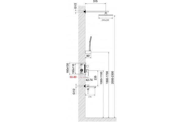 Душевой комплект Timo Selene SX-3069/03SM черный, С ВНУТРЕННЕЙ ЧАСТЬЮ, шланг металлический 150 см, 1 режим