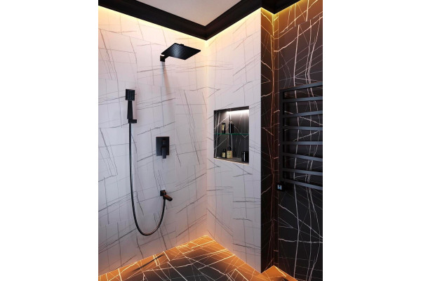 Душевой комплект Timo Selene SX-3069/03SM черный, С ВНУТРЕННЕЙ ЧАСТЬЮ, шланг металлический 150 см, 1 режим