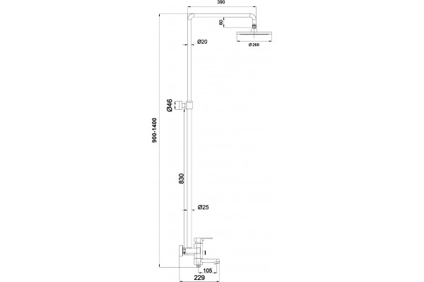 Душевая стойка Timo Beverly SX-1060/03 цвет черный, штанга 1.4 см, шланг металлический 150 см