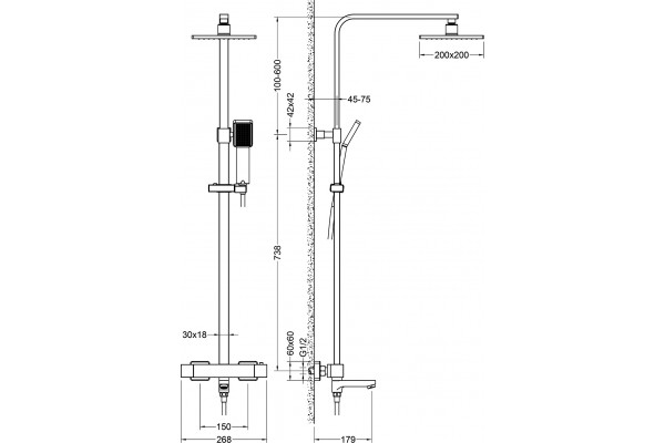 Душевая стойка Timo Tetra-Thermo SX-0169/03 с термостатом, черная, цвет черный, штанга 153 см