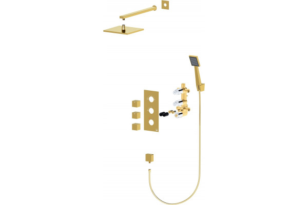 Душевой комплект Timo Tetra-Thermo SX-0179/17SM С ВНУТРЕННЕЙ ЧАСТЬЮ, с термостатом, золото, шланг металлический 150 см