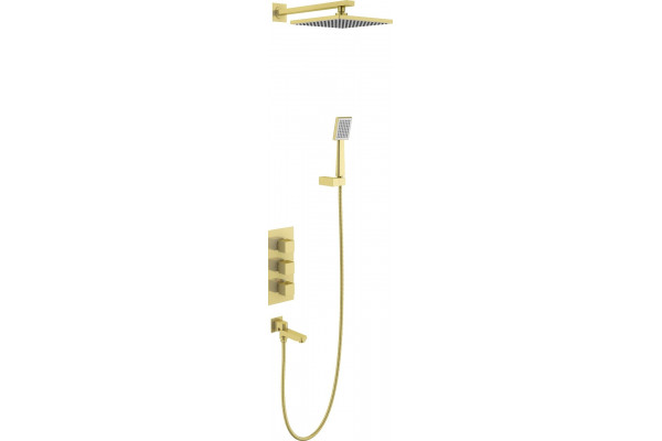 Душевой комплект Timo Tetra-Thermo SX-0199/17SM С ВНУТРЕННЕЙ ЧАСТЬЮ, с термостатом, золото, цвет черный, шланг металлический 150 см