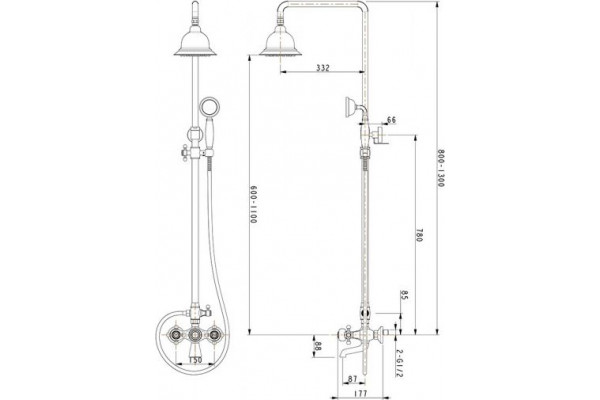 Душевая стойка Timo Nelson NelsonSX-1190chrom хром, штанга 130 см