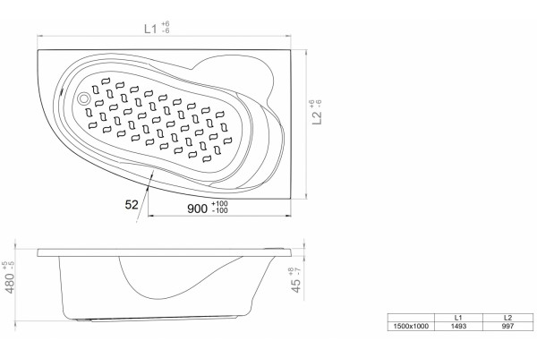 Акриловая ванна Triton Кайли Щ0000048090 150x100 L без каркаса асимметричная, пристенная