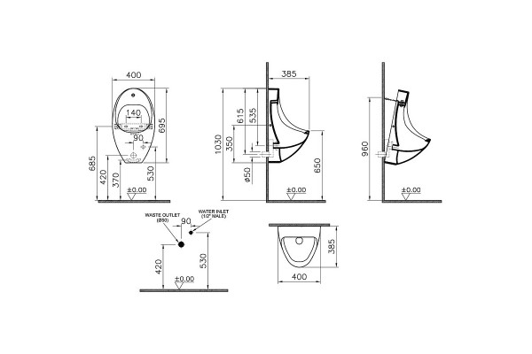 4106B003-5598 Писсуар Arkitekt с сенсорным смывом, питание от сети
