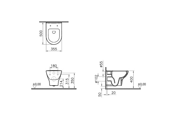 5795B003-6077 Комплект: Безободковый подвесной унитаз VitrA Zentrum + тонкое дюропластовое сиденье микролифт
