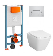 Комплект Vitra: инсталляция + подвесной безободковый унитаз Integra Square + тонкое сиденье МЛ/БС + панель смыва хром глянец