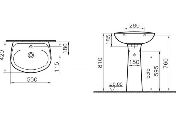 Раковина с пьедесталом Vitra Normus 55 9600B003-7650