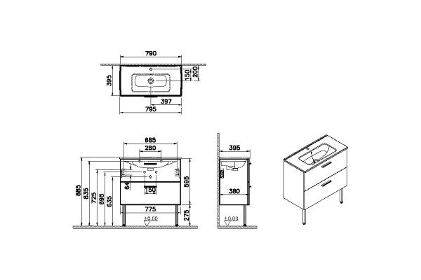Тумба с раковиной Vitra Mia 80 66109 белый глянец