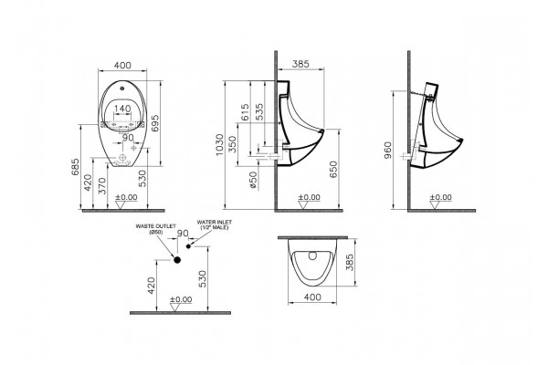 Писсуар Arkitekt с сенсорным смывом, питание от батарейки, 4106B003-5597