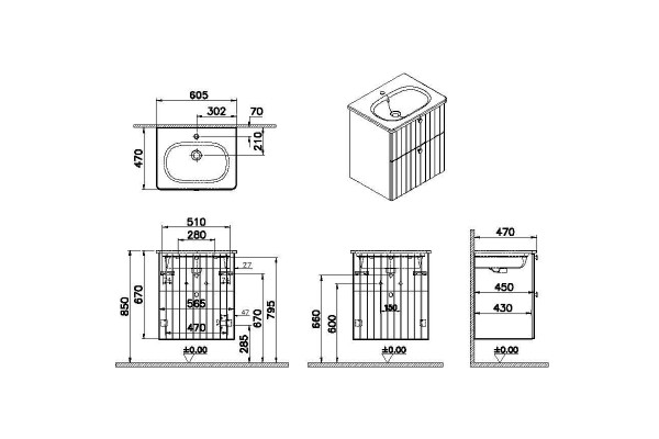 Тумба с раковиной Vitra Root Groove 60 69415, подвесная, белая