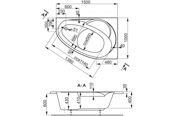 Акриловая ванна Vagnerplast Flora 150x100 R ультра-белая асимметричная, пристенная