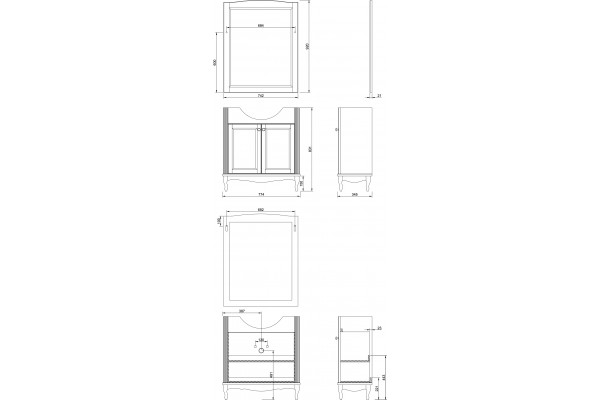 Мебель для ванной ValenHouse Эллина 80 слоновая кость, 2 дверцы, ручки хром, напольная, с доводчиками