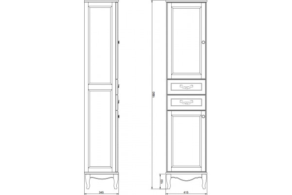 Шкаф-пенал ValenHouse Эллина 40 L белый, фурнитура хром, напольный, левый