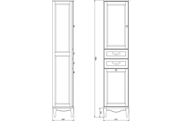 Шкаф-пенал ValenHouse Эллина 40 L с бельевой корзиной, белый, фурнитура золото, напольный, левый