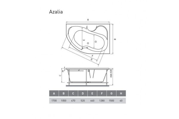 Акриловая ванна Vayer Azalia 170х105 L асимметричная, пристенная, объем 280 л.