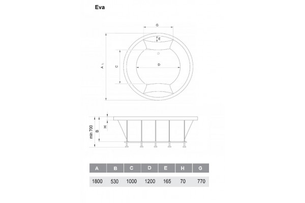 Встраиваемая акриловая ванна Vayer Eva D180 180х180 круглая, встраиваемая