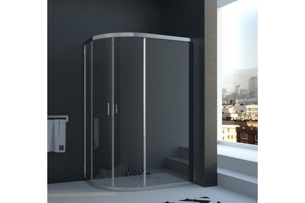 Душевой уголок Veconi Rovigo 100x90х195 профиль хром, стекло прозрачное, прямоугольный-асимметричный, двери раздвижные